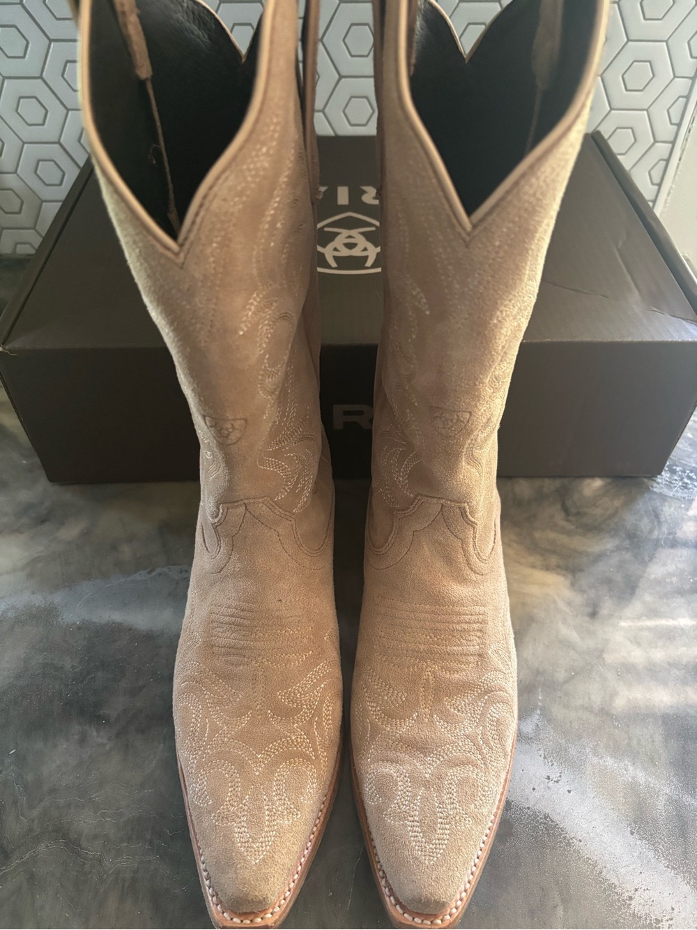Ariat Tan Suede Western Heeled Boots - Picture 2 of 3
